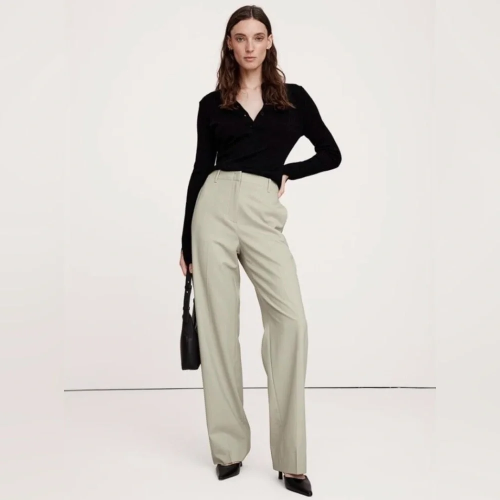 NWT! Banana Republic Sage Green High-Rise Modern Straight  Italian Wool Pant